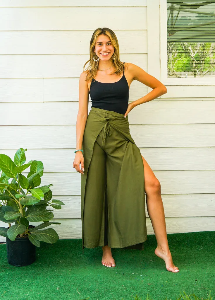 Olive Green Palazzo Wrap Pants