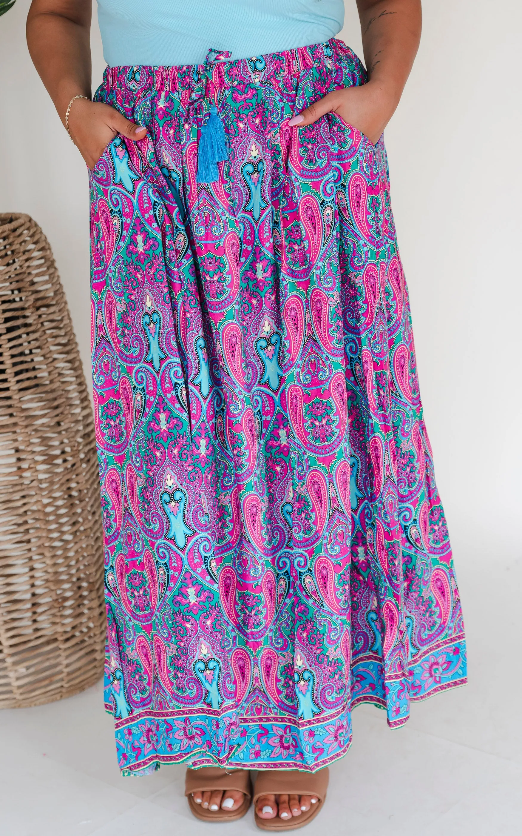 Paisley Printed High Waisted Woven Skirt - Final Sale