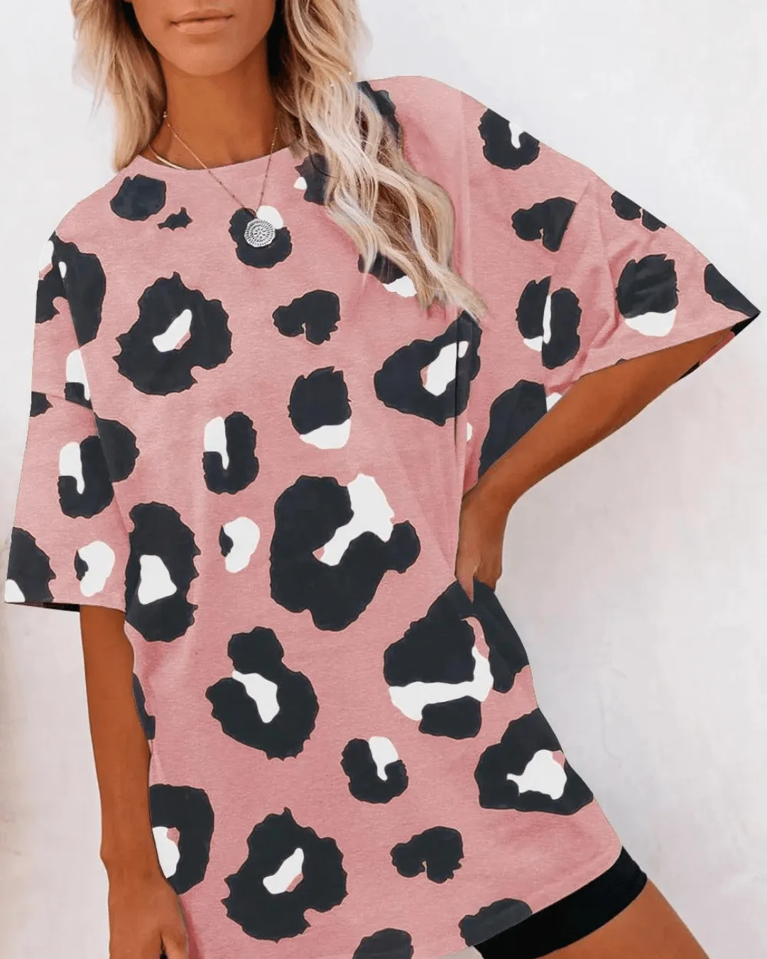 Pink Boyfriend Leopard Print Oversized T Shirt