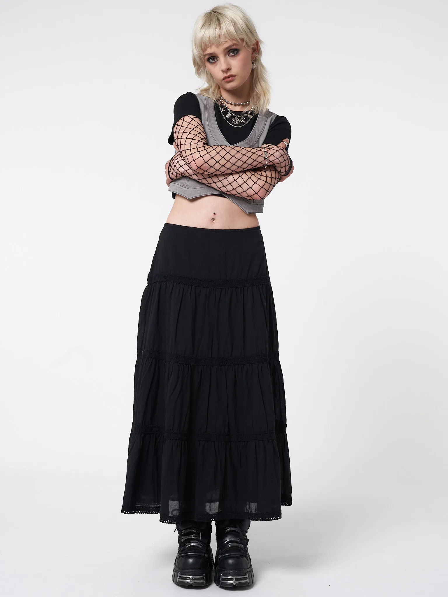 Raven Ruffle Lace Maxi Skirt