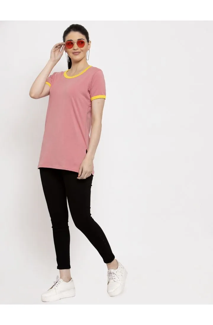 Round Neck Long Tees - Hot Coral