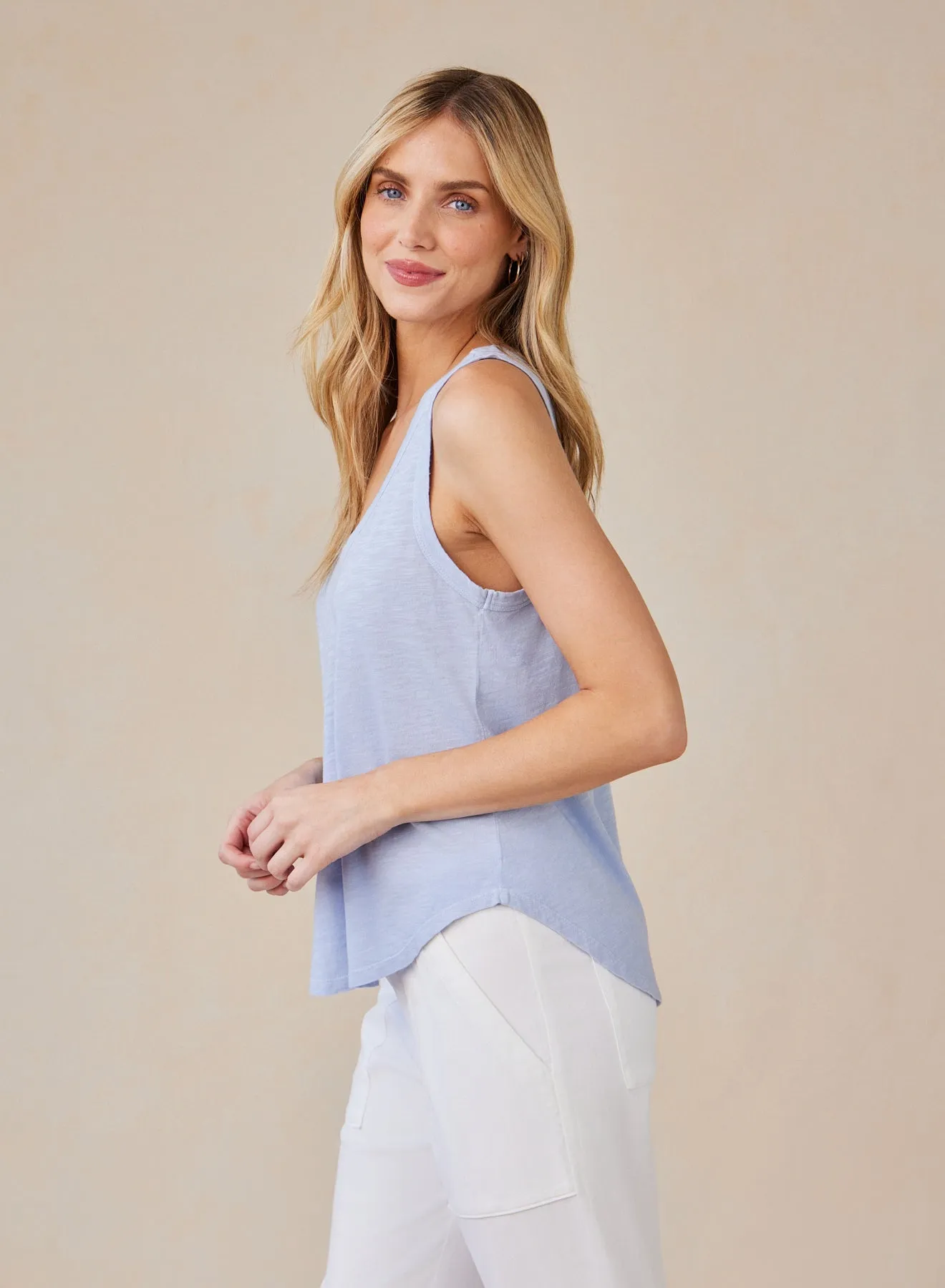 Scoop Neck Tank Top - Perennial Blue