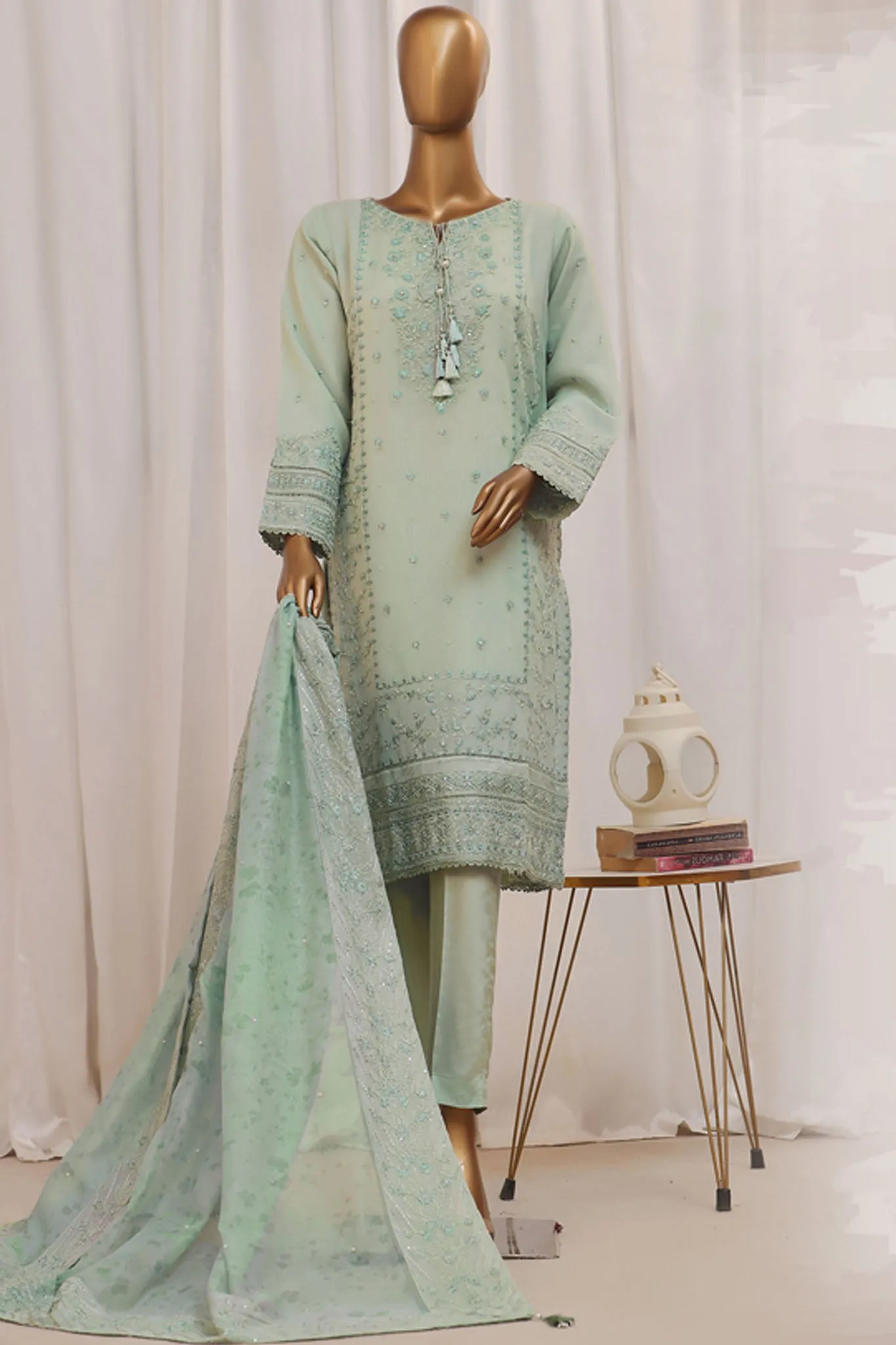 Sheer By HZ Stitched 3 Piece Formals Khaddi Net Collection'2024-HZK-190-Aqua