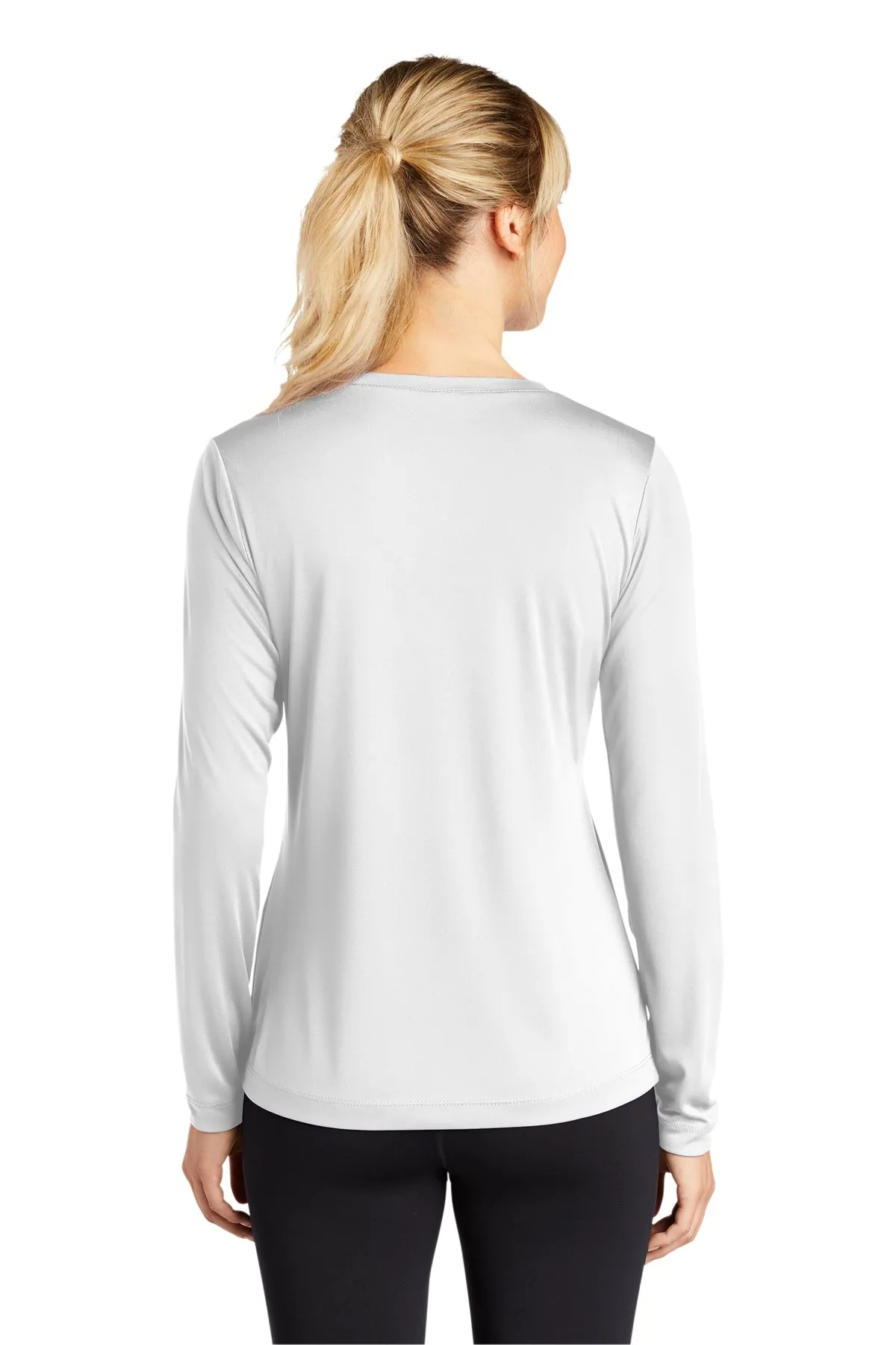 Sport-Tek Ladies Long Sleeve PosiCharge Competitor Branded V-Neck Tee's, White