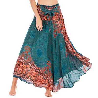 Summer Bohemian Long Skirts Women Saia Casual Print Fashion Loose Maxi Skirt Woman Clothing Harajuku Jupe Femme Faldas Bottom