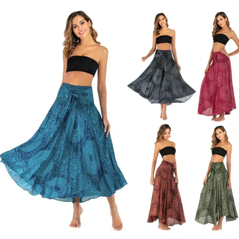 Summer Bohemian Long Skirts Women Saia Casual Print Fashion Loose Maxi Skirt Woman Clothing Harajuku Jupe Femme Faldas Bottom