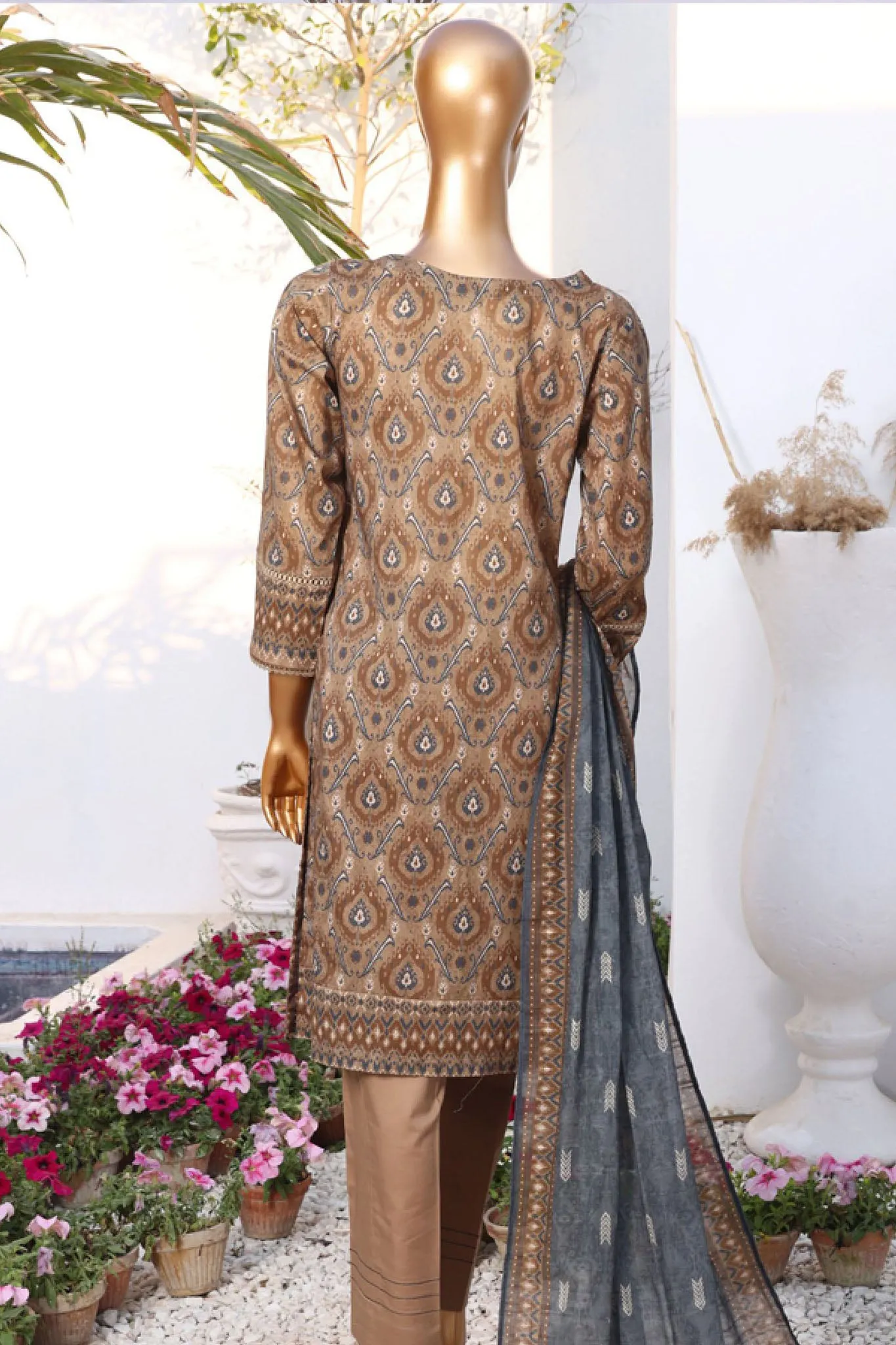 Summer Vibes By HZ Stitched 3 Piece Printed Lawn Vol-02 Collection'2024-PSL-407-Brown