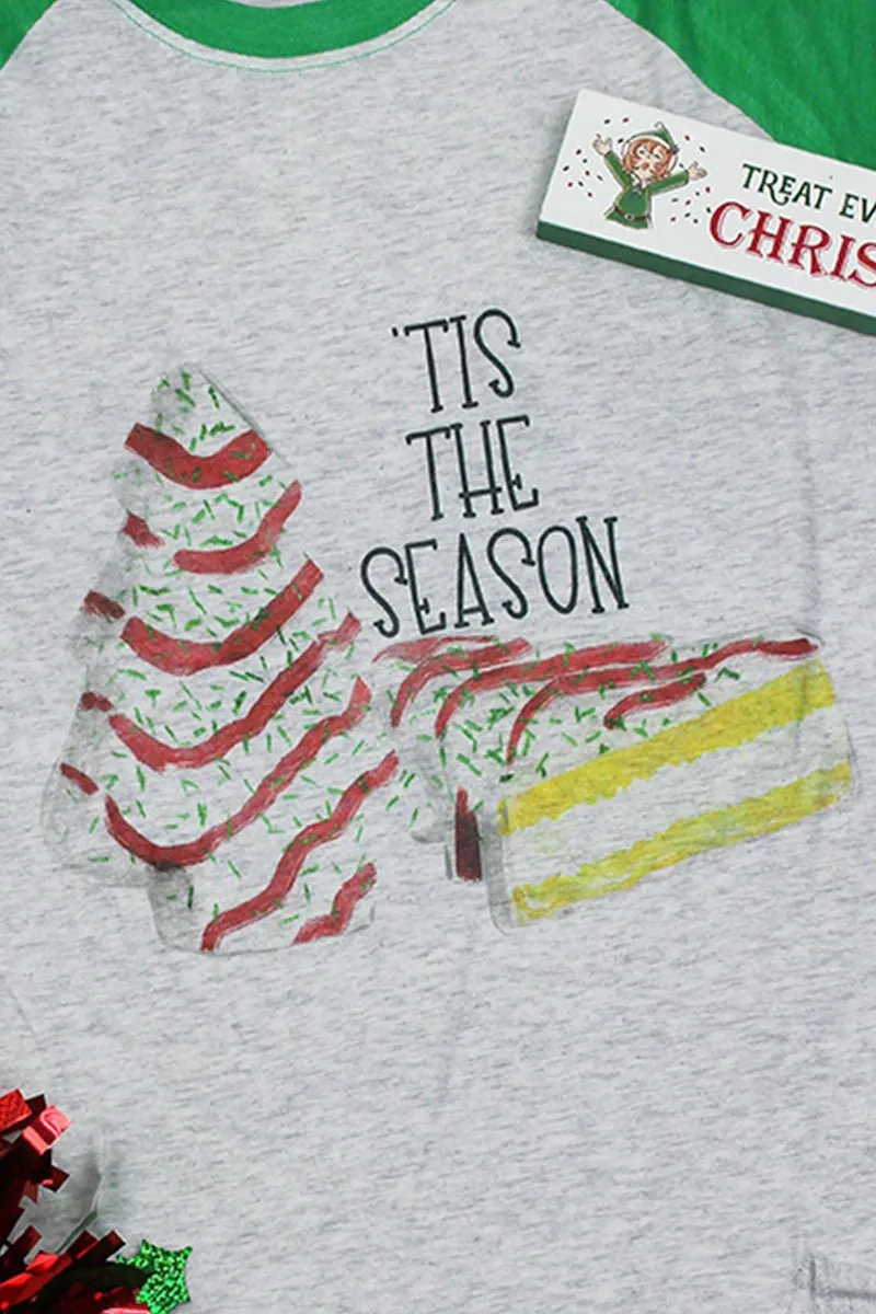 Tis The Season Christmas Cake Tri-Blend Unisex 3/4 Raglan