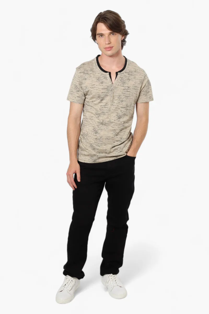 Urbanology Patterned V-Neck Henley Tee - Beige