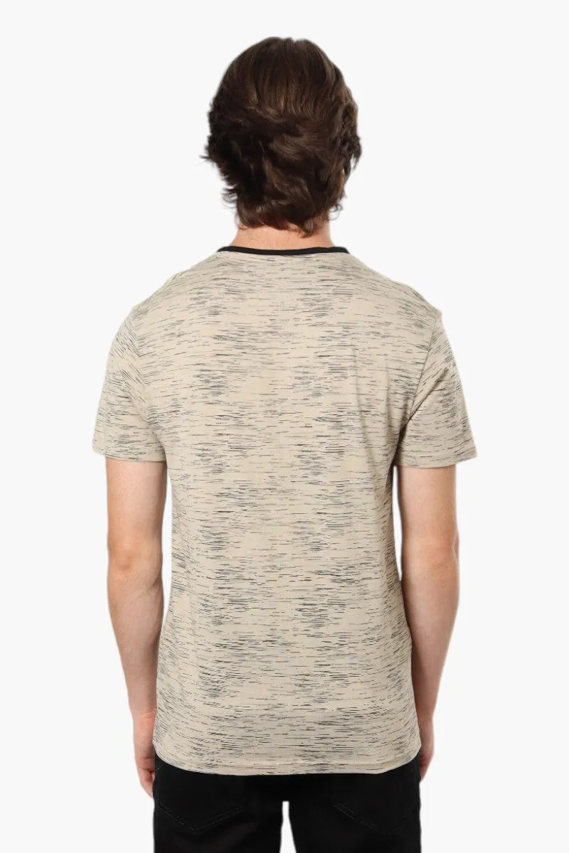 Urbanology Patterned V-Neck Henley Tee - Beige