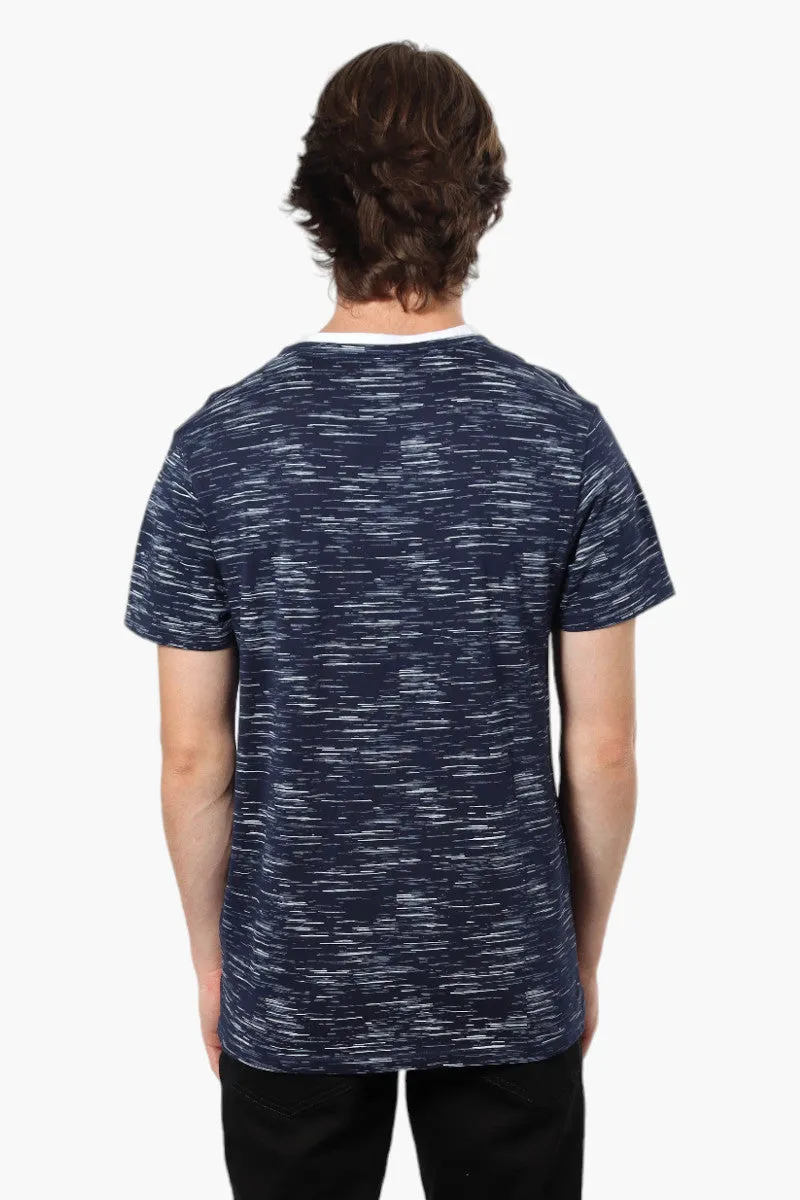 Urbanology Patterned V-Neck Henley Tee - Navy