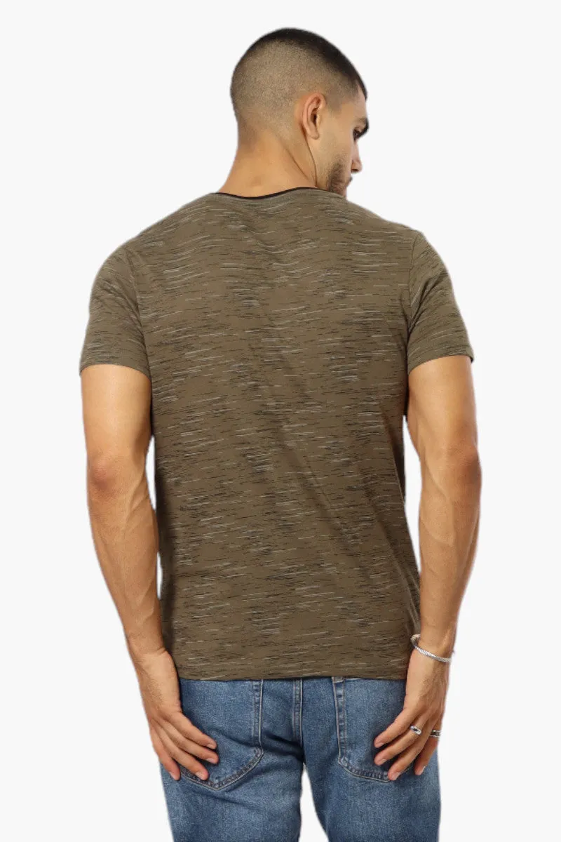 Urbanology Patterned V-Neck Henley Tee - Olive