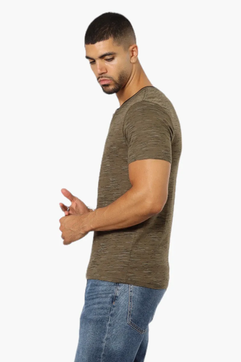 Urbanology Patterned V-Neck Henley Tee - Olive