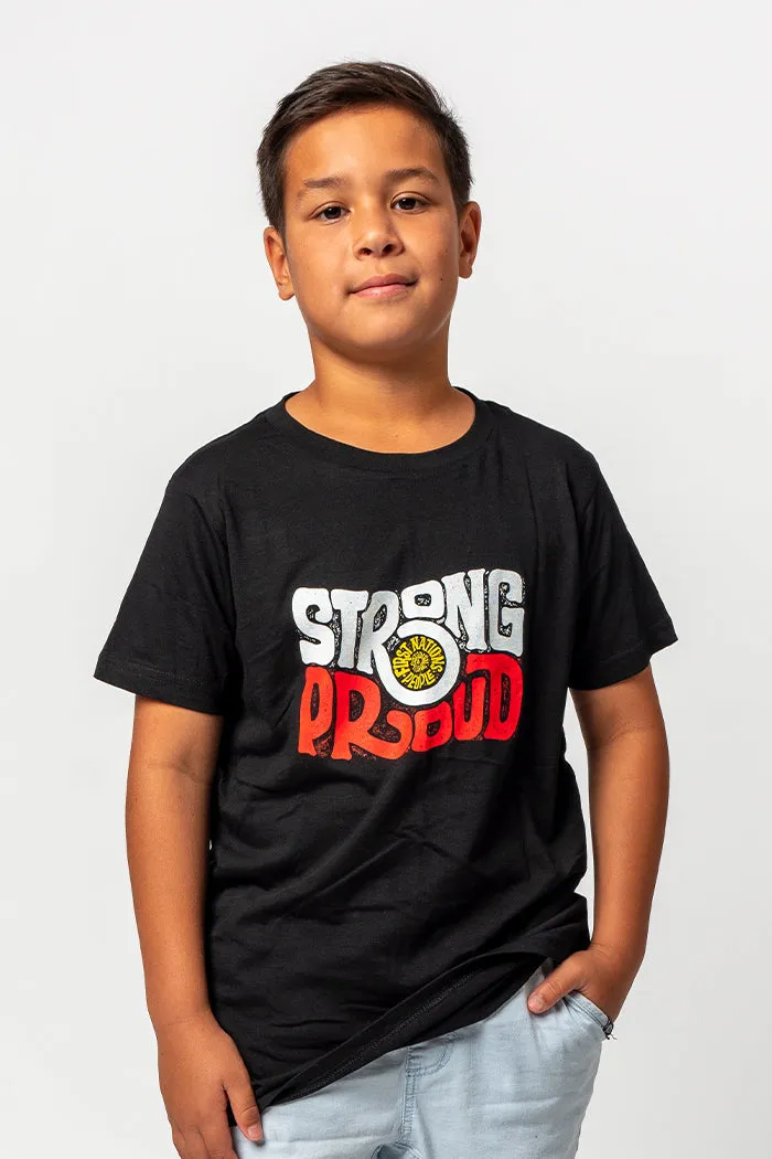 Vintage Strong & Proud Classic Black Cotton Crew Neck Kids T-Shirt