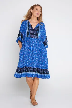 Wategos Dress - Royal Blue Jacobean