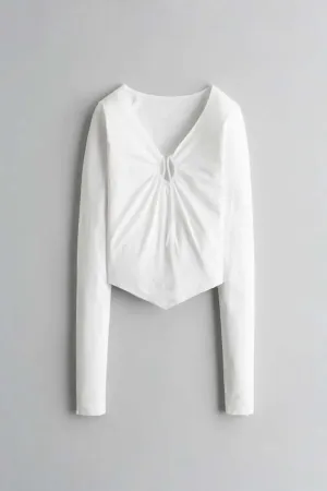 White Bandhana Hem-Ring Crop T-Shirt