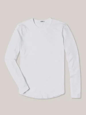 White Long Sleeve Slub Curved Hem Tee