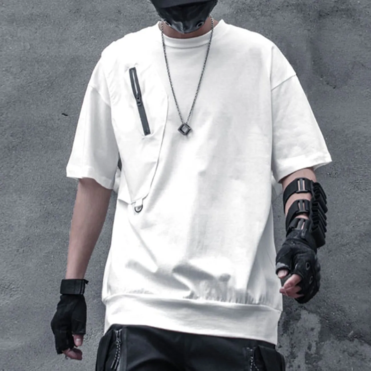 WLS Dark Functional Zipper Patchwork Tee