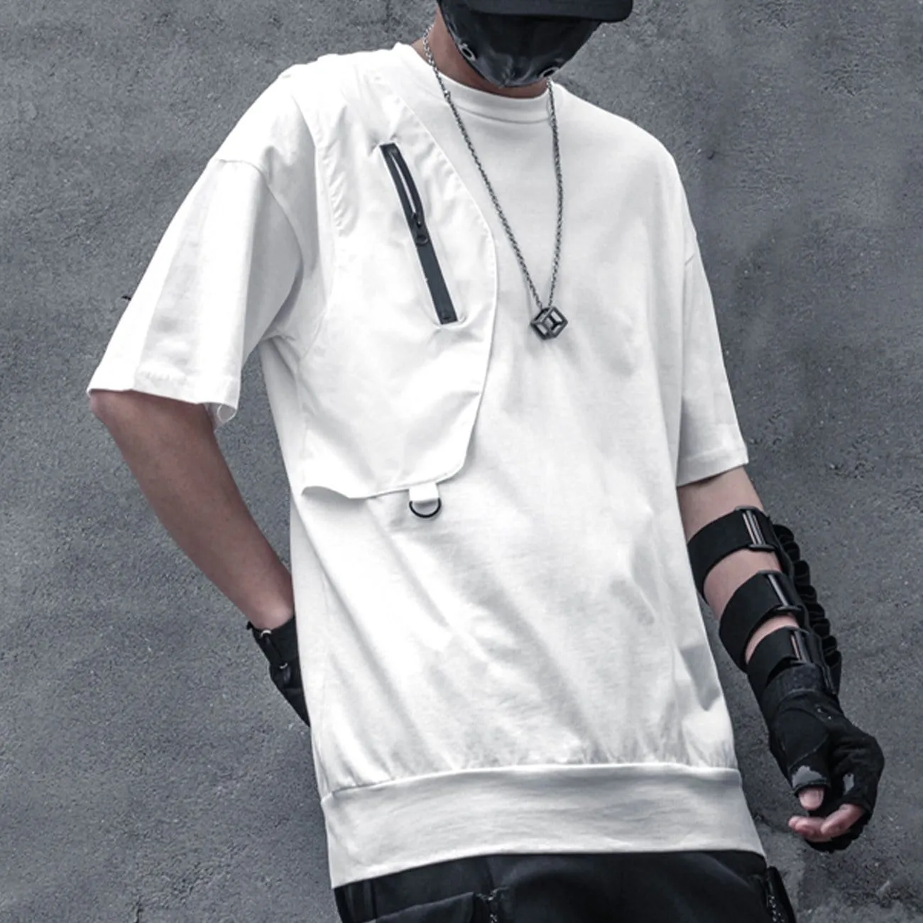 WLS Dark Functional Zipper Patchwork Tee