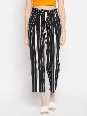 Women's   Black Stripe  High Rise Pants