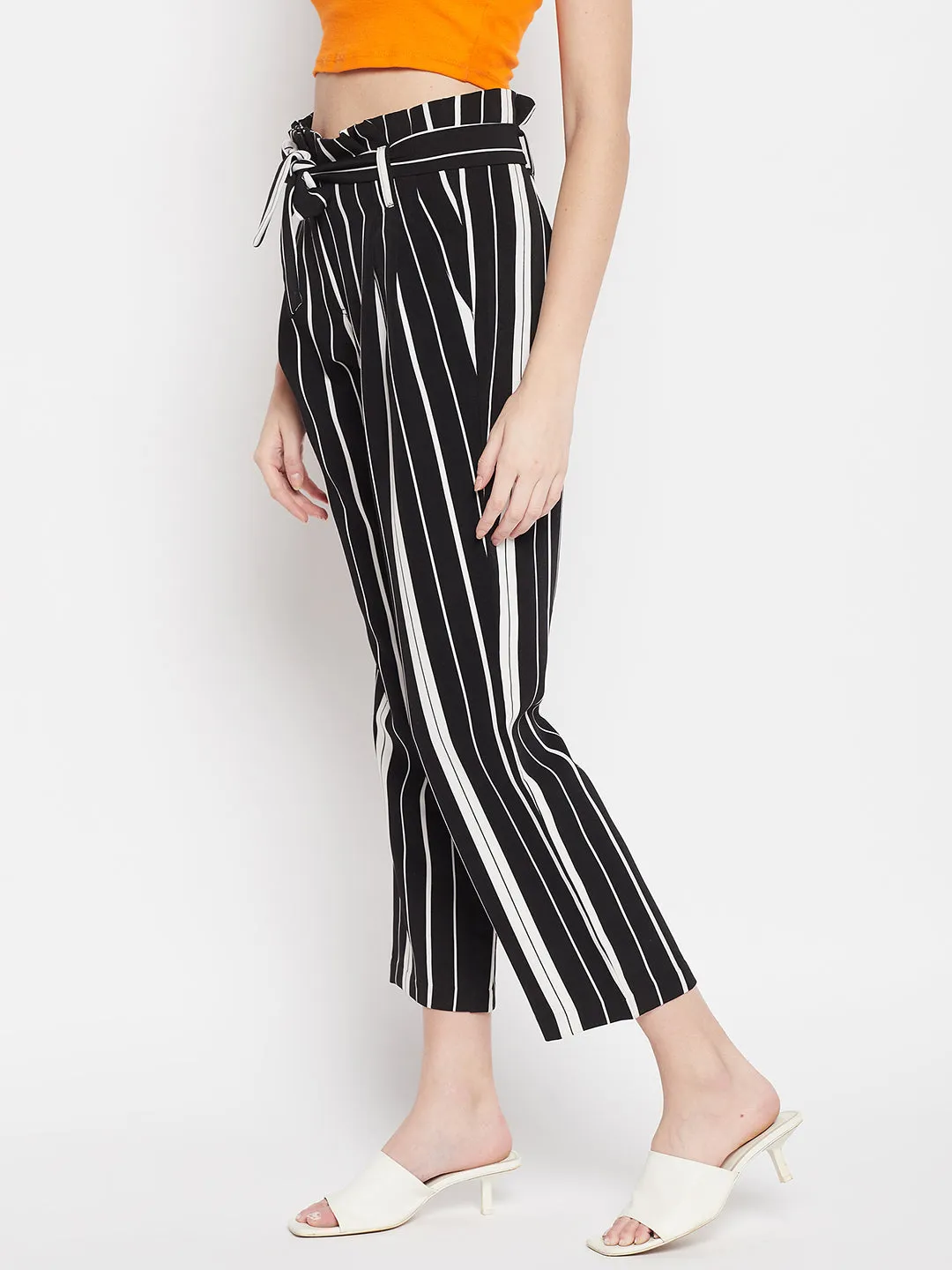 Women's   Black Stripe  High Rise Pants