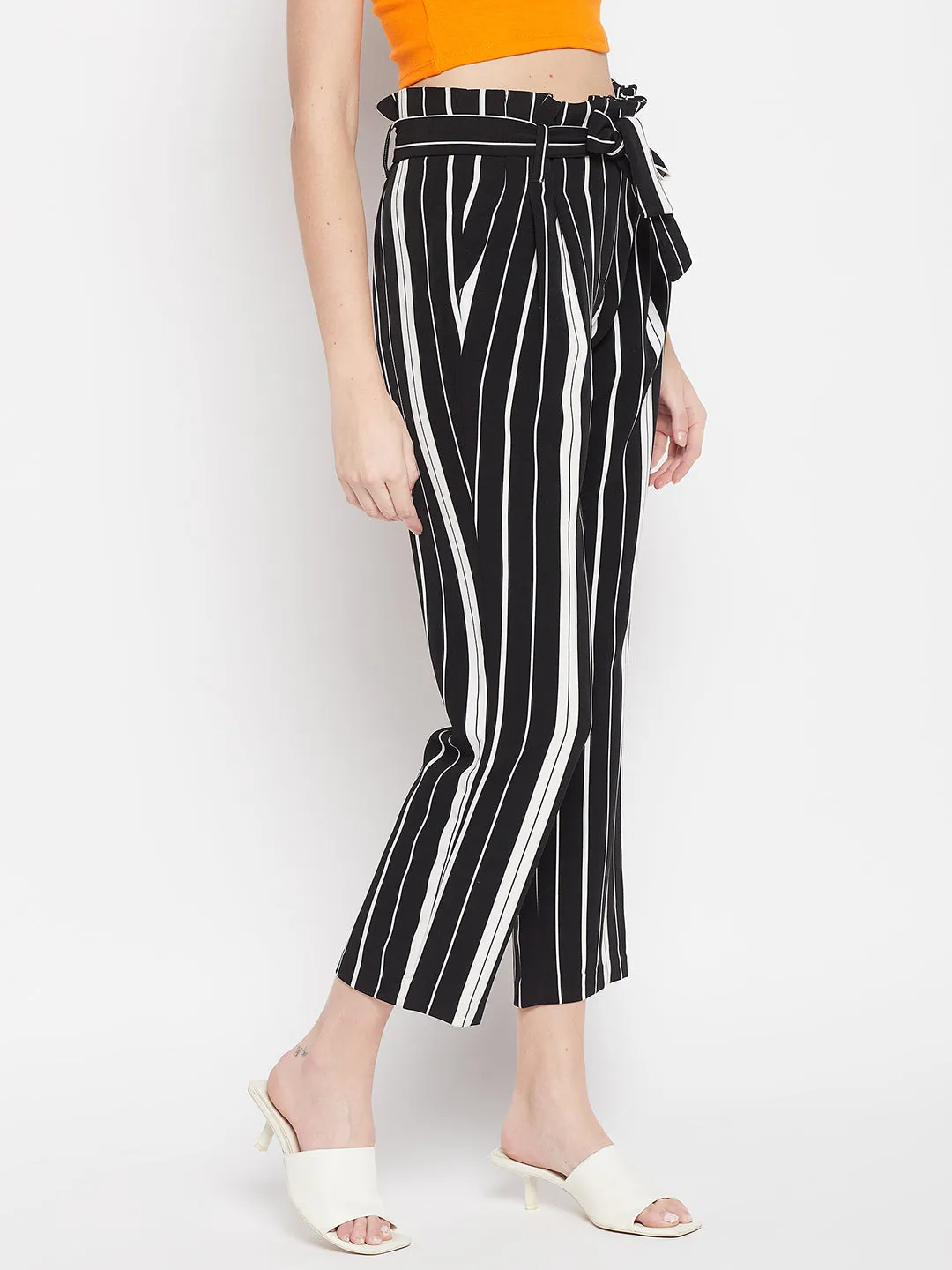 Women's   Black Stripe  High Rise Pants