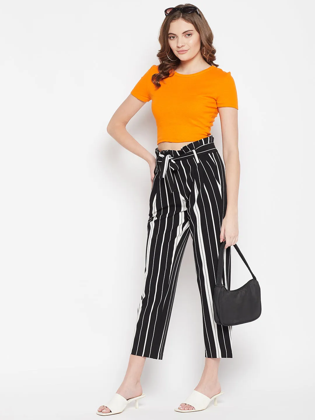 Women's   Black Stripe  High Rise Pants