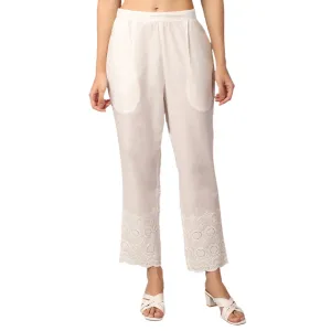 Women's Casual Regular Fit Offwhite Pleated Front Mid rise Ethnic Pant