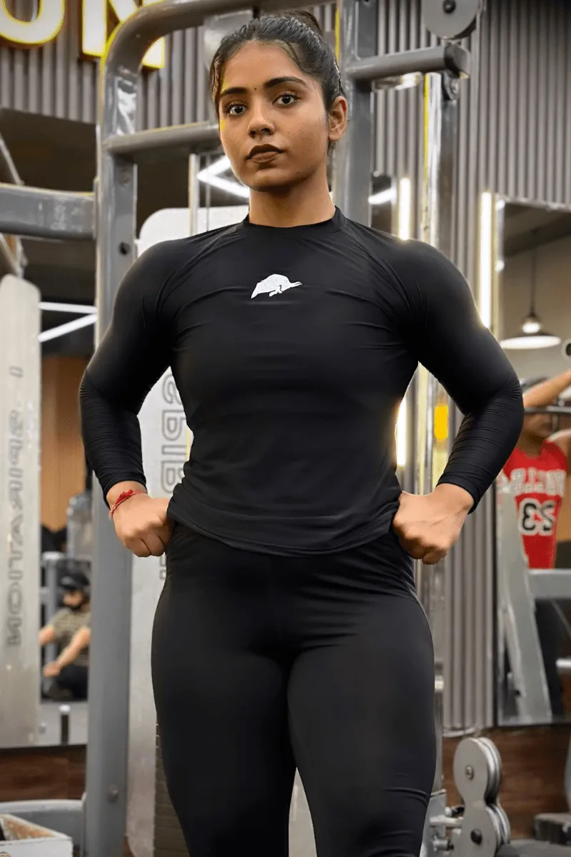 WOMENS COMPRESSION T-SHIRT FULL SLEEVE (BLACK)