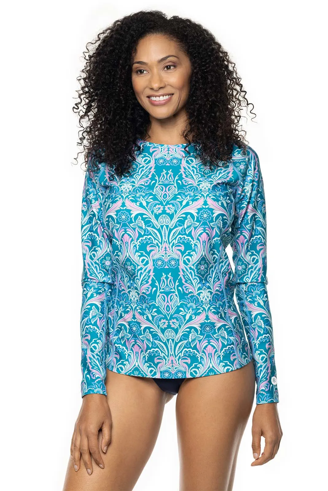 Women's Hightide Long Sleeve Swim Shirt | Clear Sky Blue MOSAIC GARDEN